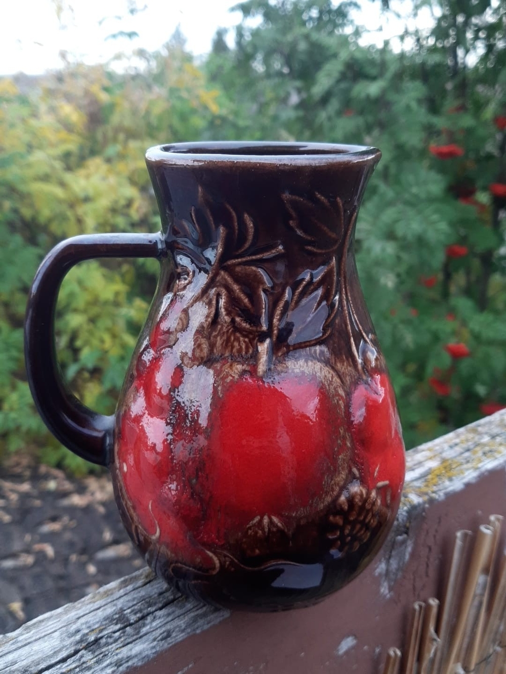 Vintage West Germany Ceramic Vase with Apple Motif 1970s